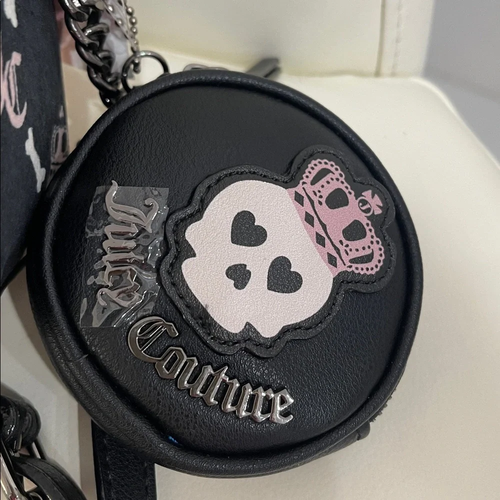Juicy Couture Black/Pink/White Skull & Crossbones Haunted Couture Crossbody Bag